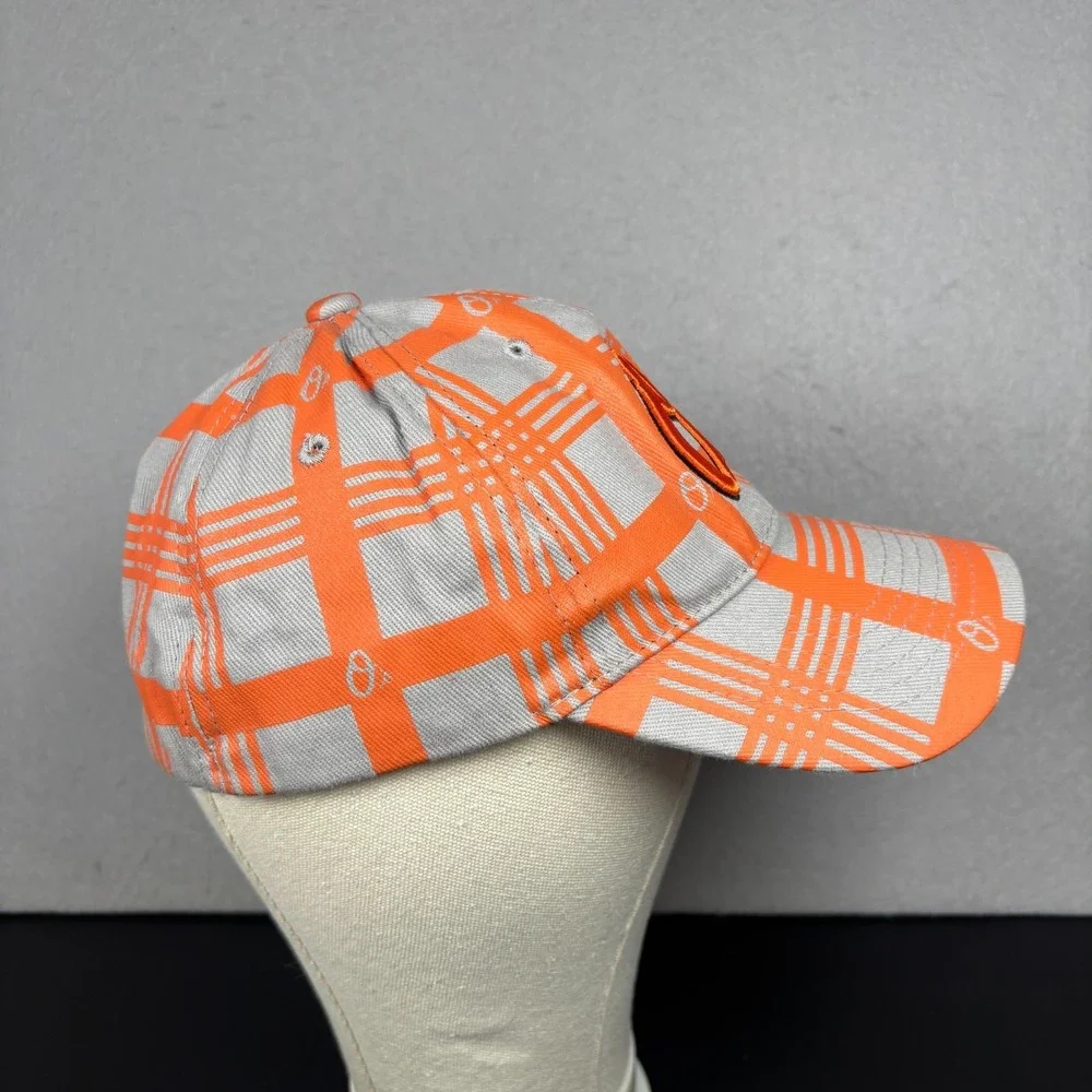 Baltimore Orioles MLB Baseball Cap Hat Gray Orange Plaid Unisex OSFM Stretch